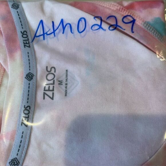 ZELOS Women's Athletic Top Pink Yellow Mint watercolor V-neck Size Medium - Picture 10 of 10